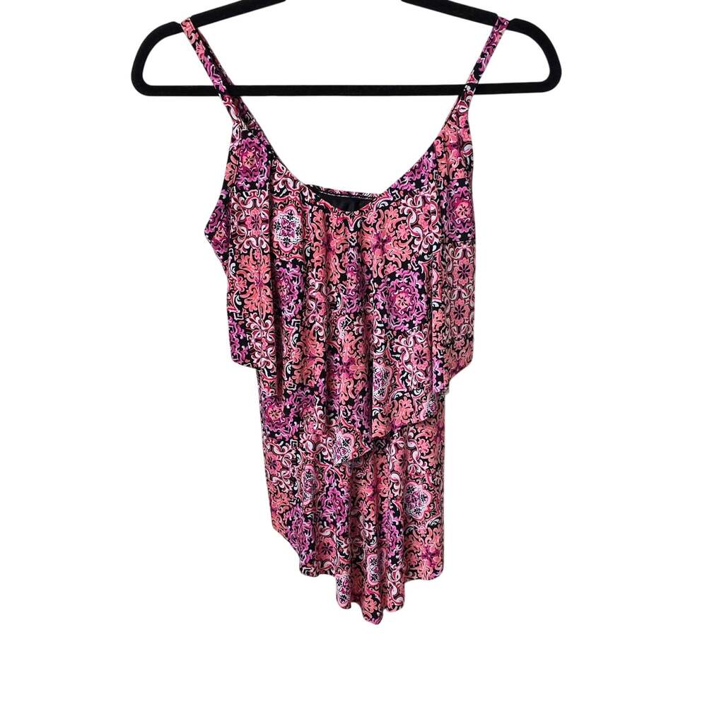 Trimshaper Ronnine Tankini Swim Top Tile-istic Swimsuit Womens Size 8 NWT